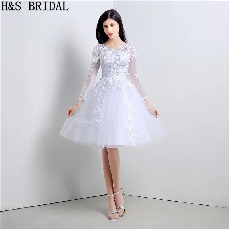 781 15 De Réductionrobe De Mariée Courte à Manches Longues Applique Longueur Genou Robe De Mariée En Dentelle Princesse Robes De Mariée Bon
