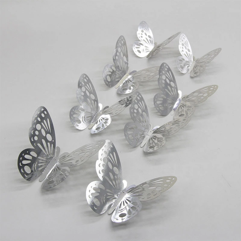12pcs Gold Silver Butterflies Hollow Mirror 3D Wall Stickers Wedding DIY Birthday Home Decor Decoration Party Favors 62064