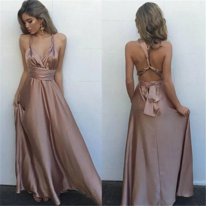 Sexy V Neck Maxi Dress,Gorgeous Satin Prom Dress,Sleeveless Prom Dresses,Long Evening Dress, Sexy Back Prom Dresses