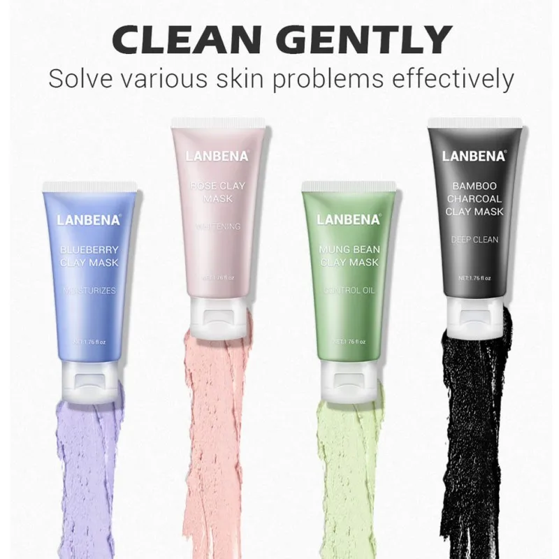 

LANBENA Clay Face Mask+Bamboo Charcoal+Blueberry+Rose Deep Cleaning Remove Grease Shrinks Pores Nourishing Skin Care P1