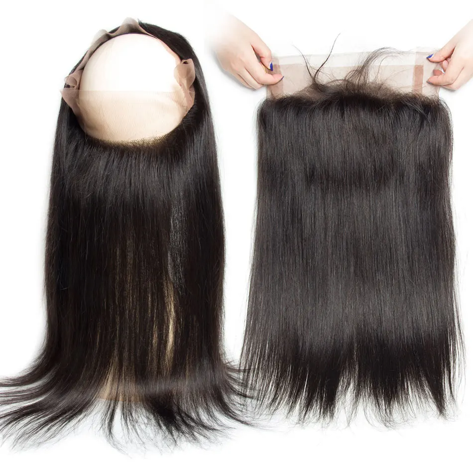 ALIBELE HAIR Peruvian Straight 360 Lace Frontal Pre Plucked Remy Human Hair Hand Tied 130% Density Full Closure | Шиньоны и парики