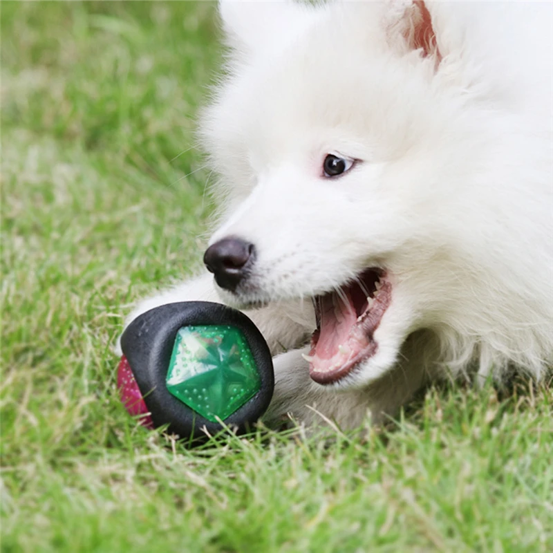 Dog's Bouncy Toy Rubber Ball Bite-resistant Pet Teeth Grinding Training Ball with Sound and Multi-color Lights Squeaky Balls Toy