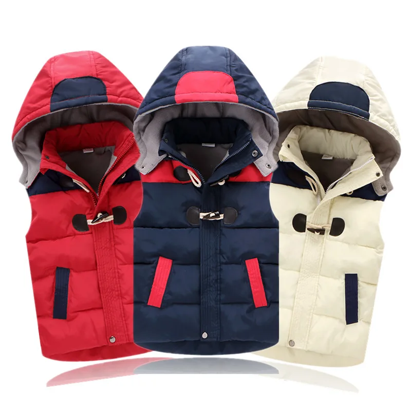 Winter Baby and Girls Boys Hooded Horn Buckle Fleece Lined Puff Vest Jackets School Kids Waistcoat Child Outfit Tops 2-12 Yr