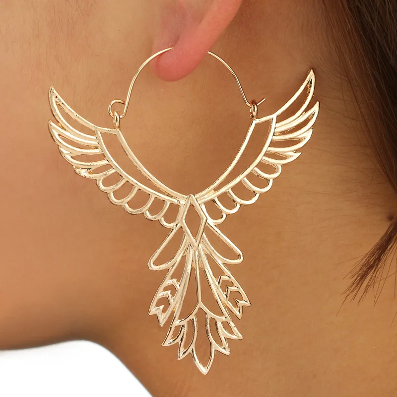 Fashion Angle Wings Hoop Earring for Women Hollow Out Feather Circle Ear Drop Oorbellen Voor Vrouwen Brincos 2018 Wholesale | Украшения и