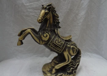 

song voge gem S2880 12" Folk Chinese Bronze Year Zodiac Animals Dragon Head Up Jump Horse Statue