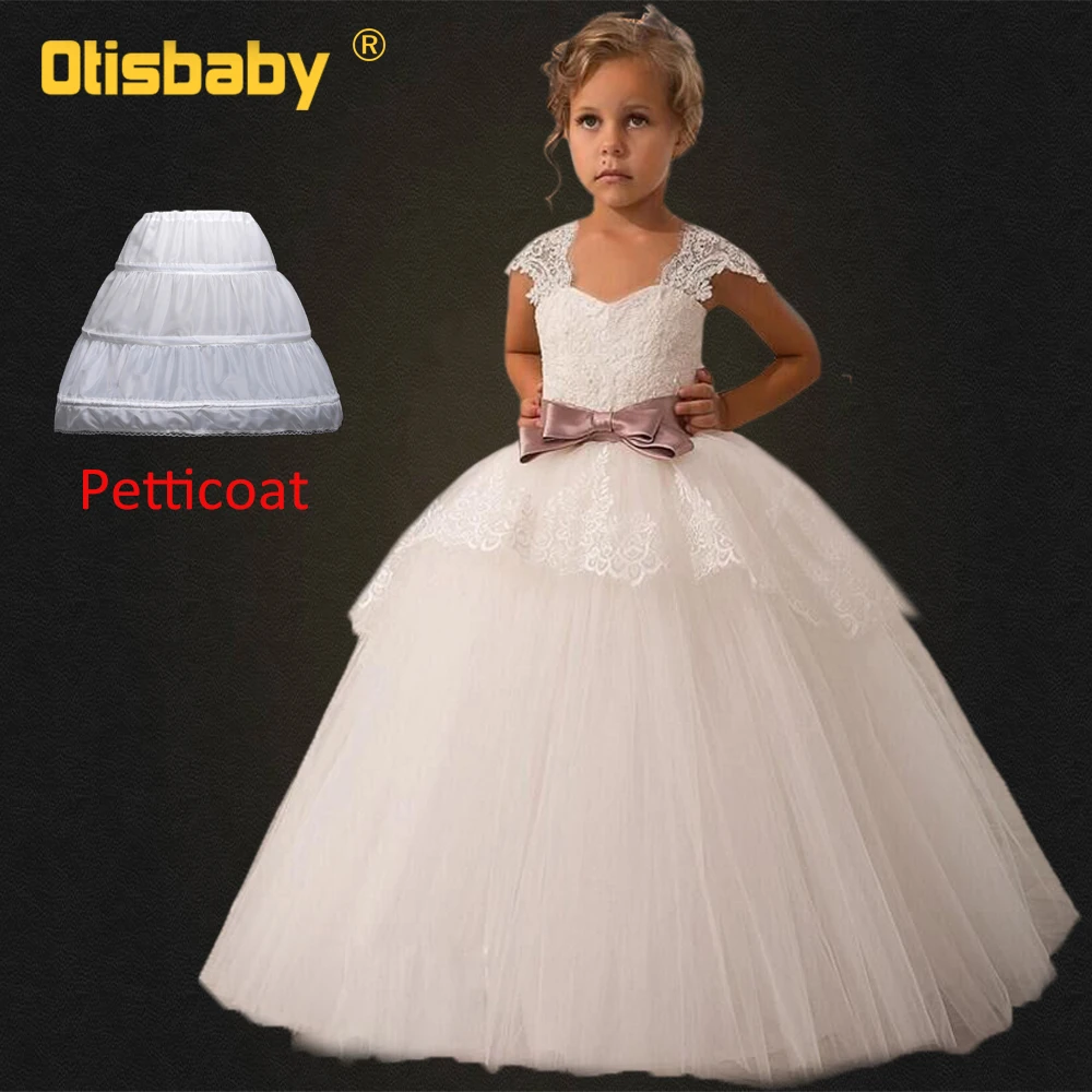 

Christmas Children's Evening Dress First Communion Elegant Ball Gown Prom Floral Girls Lace Tulle White Backless Wedding Dress