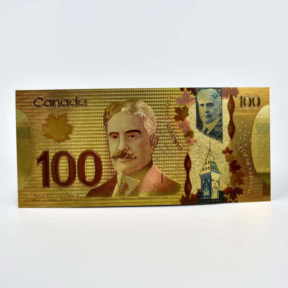 

Canadian 100 Dollar Colorful Gold Foil Banknotes For Gift Canada Fake Money Souvenir Banknotes