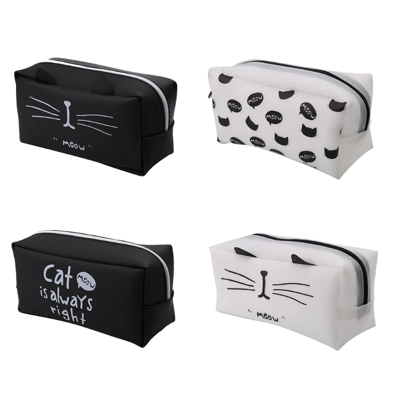 

THINKTHENDO Fashion Cartoon Bags Silicone Cat Makeup Cosmetic Case Pen Pencil Bag Zipper Coin Pouch Purse New
