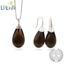 Lii Ji 925 пробы серебро натуральный дымчатый кварц Слеза Форма Ювелирные изделия Набор для свадебной вечеринки Рождество подарок ко Дню Святого Валентина