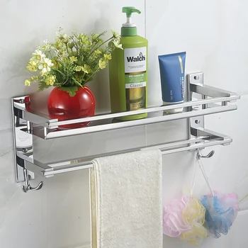 

MTTUZK Free shipping DIY 304 stainless steel bathroom toilet shelving bracket monolayer towel bar with hooks with pendant
