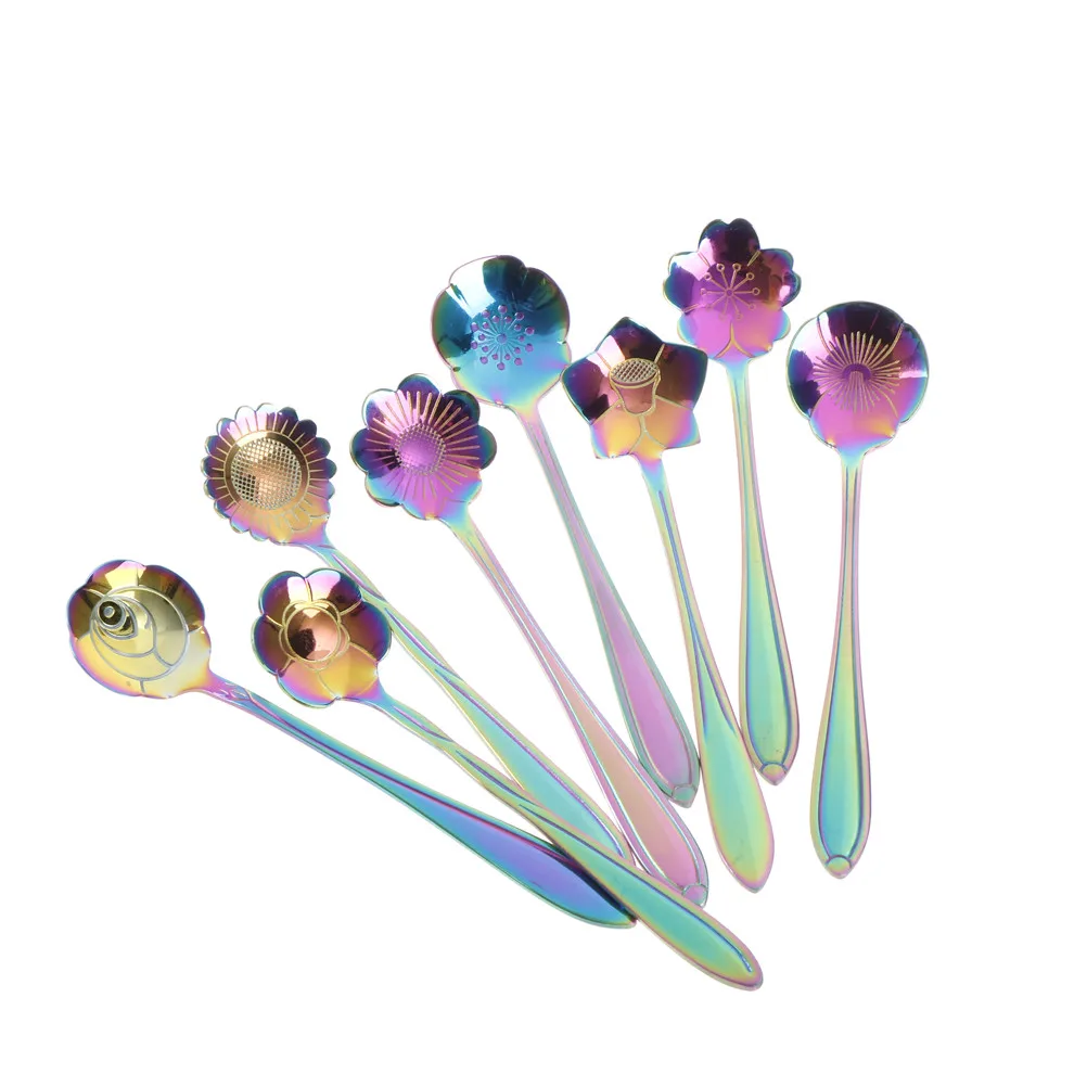 1Pcs Stainless Steel Tableware Rainbow Flower Coffee Spoon,Stirring