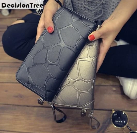 

2019 Fashion Mens Leather Wallet Male Long Card Holder Big Stone Wallets Casual Clutch Zipper Coin Purse Cellphone ID