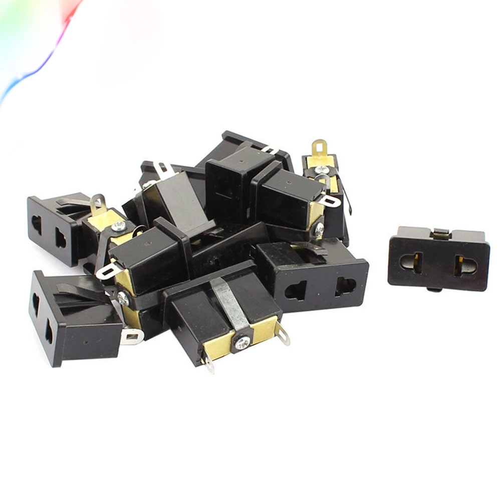 

10pcs 2 Terminals Panel Mounted EU US Plug Snap In Power Socket Converter Black
