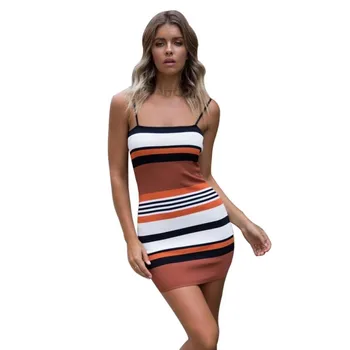 

Sexy Slim Striped Dresses For Women Sleeveless Spaghetti Strap Summer Dress Woman Beach short Mini Bodycon Dresses Ladies