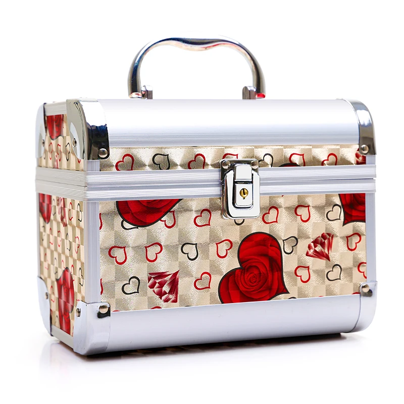Luxury aluminum alloy Women Cosmetic Bags Toiletry Bag With Lock Travel Makeup Bag With Mirror Cosmetic Organizer Make Up Case