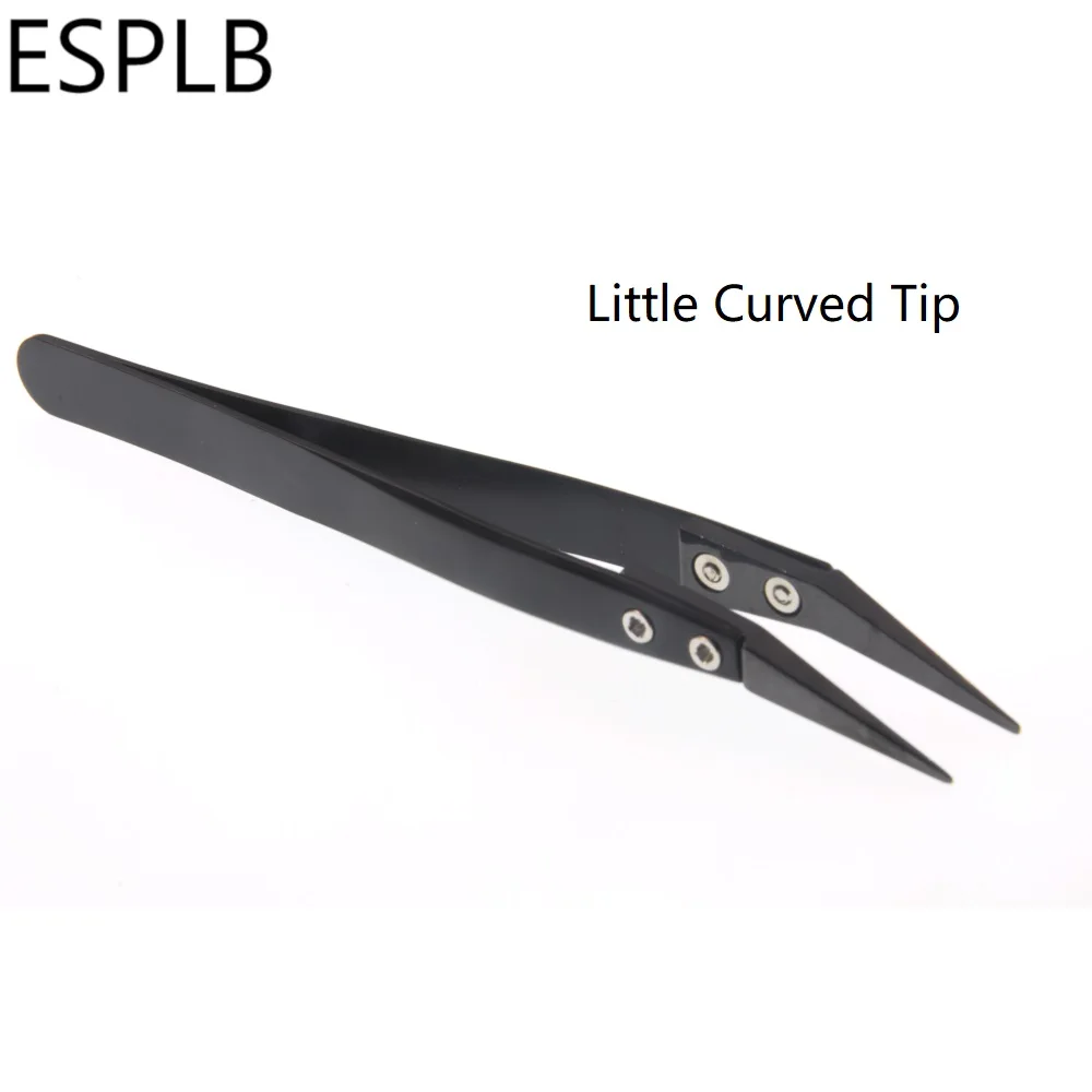 Precision Tweezers ESD Anti Static Tweezers Ceramic Tweezers Precision Black Ceramic Stainless Steel Curved Straight Tip Pointed Coil Heat Resistant Antistatic