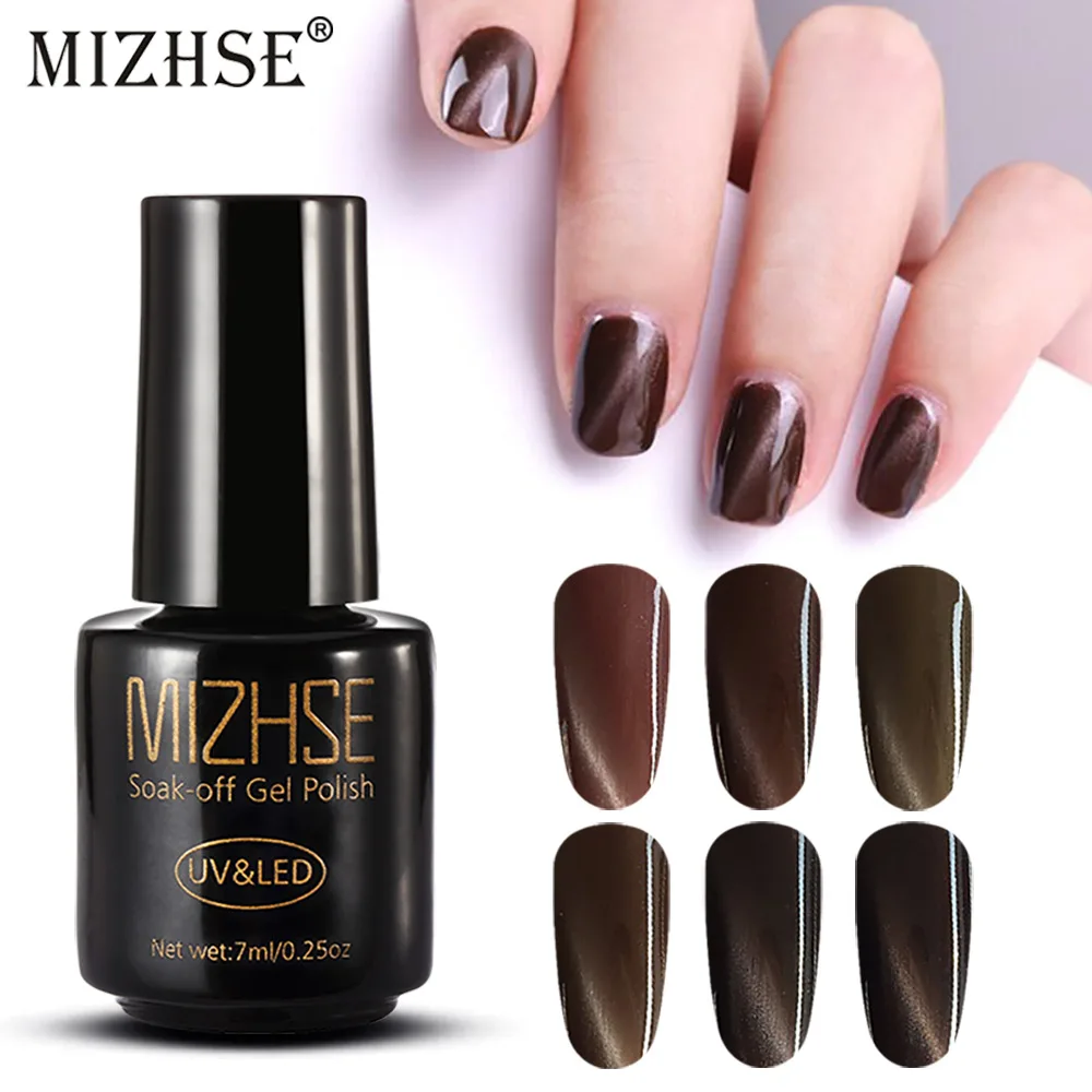 

MIZHSE Nail Polish Magnet Cat Eye Soak Off Semi Vernis Permanant Coffee Color Nail Gel Polish UV LED Long-Lasting Gel Lacquer