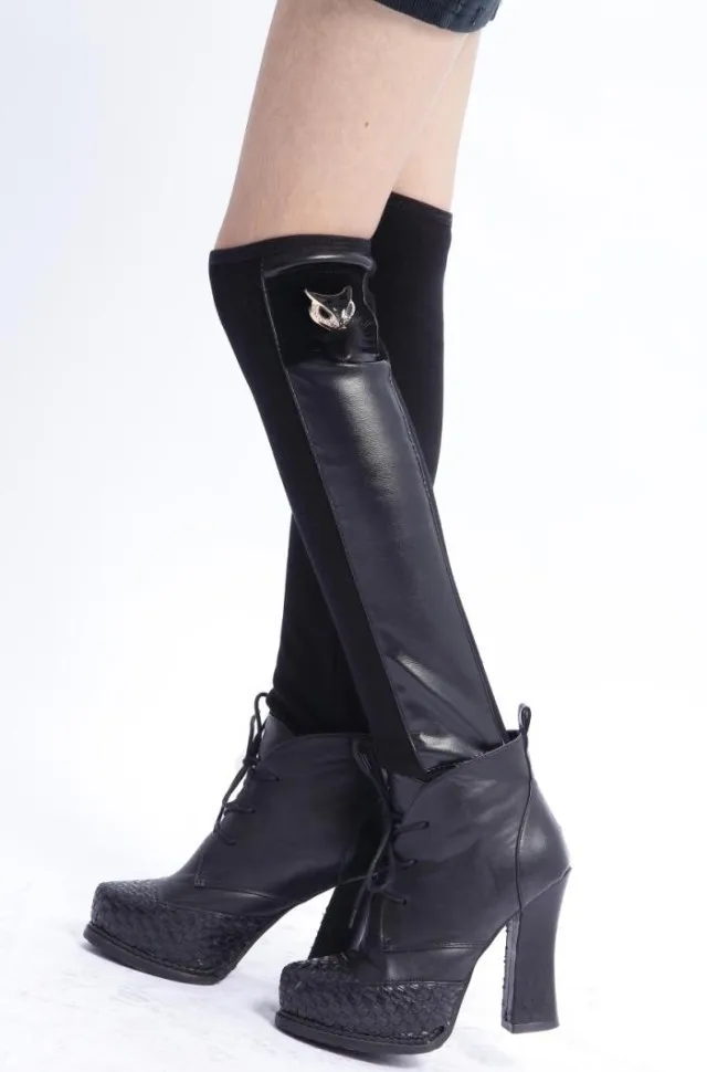 Fall PatchWork Faux Leather leg warmers women Boot socks 9 Design Free