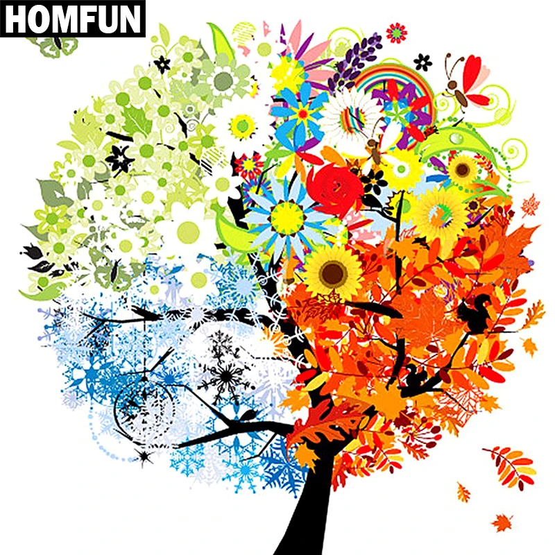 

HOMFUN Full Square/Round Drill 5D DIY Diamond Painting "Four seasonal trees" 3D Embroidery Cross Stitch 5D Rhinestone Decor