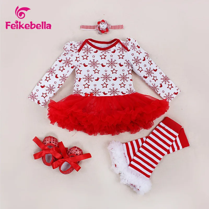 

Christmas Baby Girl Clothes Newborn Baby Romper Dress+Headband+Shoes+Leggings 4pcs Infant Clothing Set Xmas baby clothes