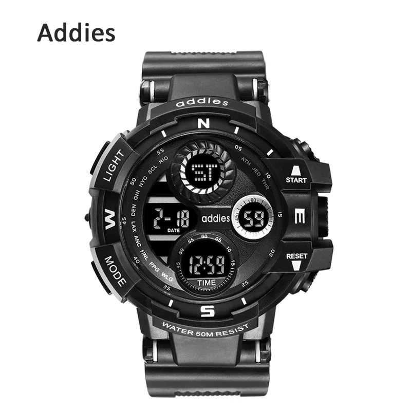 

Addies Men Digital Sports Military Watch Outdoor Field Exploration Big Dial 50M Waterproof LED Alarm Backlight Super Cool Watch