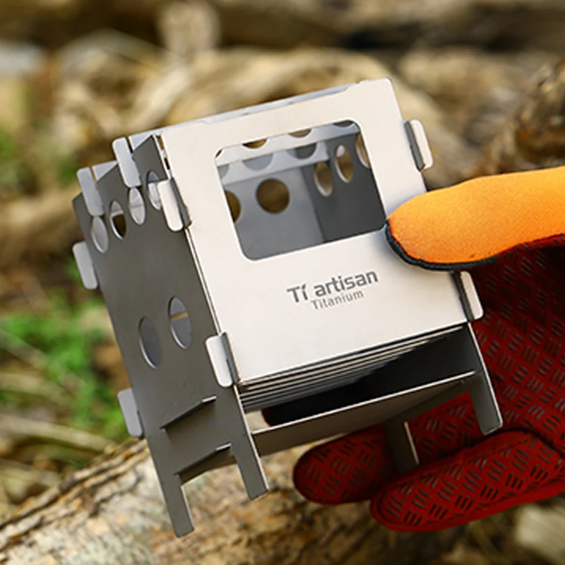 Tiartisan Outdoor Camping Hiking Ultralight Titanium Wood Stove Multi-Fuels BBQ Stove