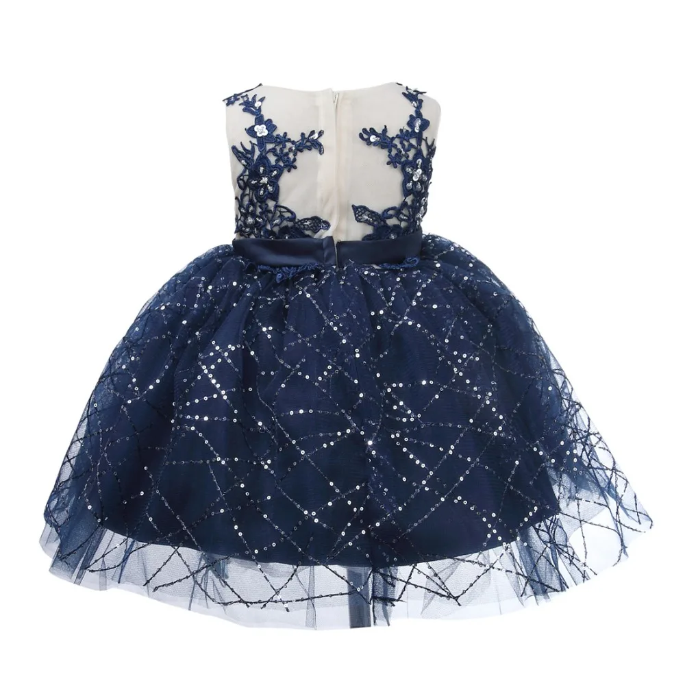 Платья для крещения для маленьких девочек голубое Тюлевое платье с аппликацией для маленьких девочек на крестины, вечерние платья для маленьких девочек на 1 год, день рождения