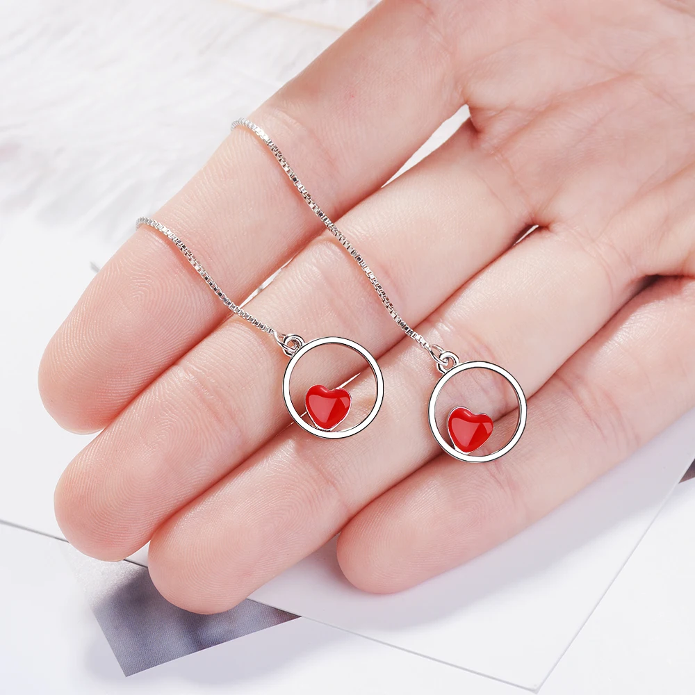 ANENJERY 925 пробы серебро AnenjeryTrendy круг красный любящее сердце Длинные Позолоченные