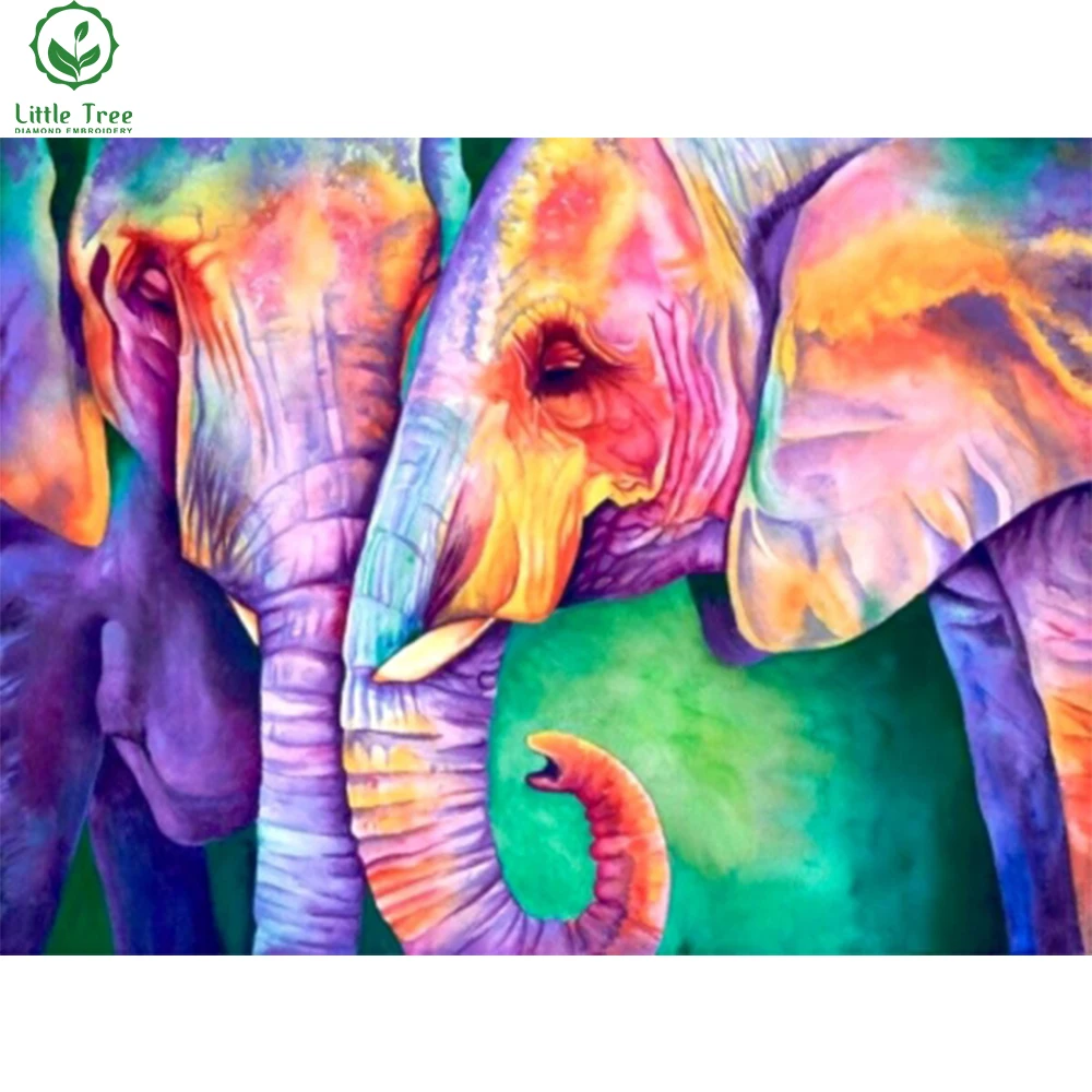 oil painting colorful elephants crystal pasted full diamond painting