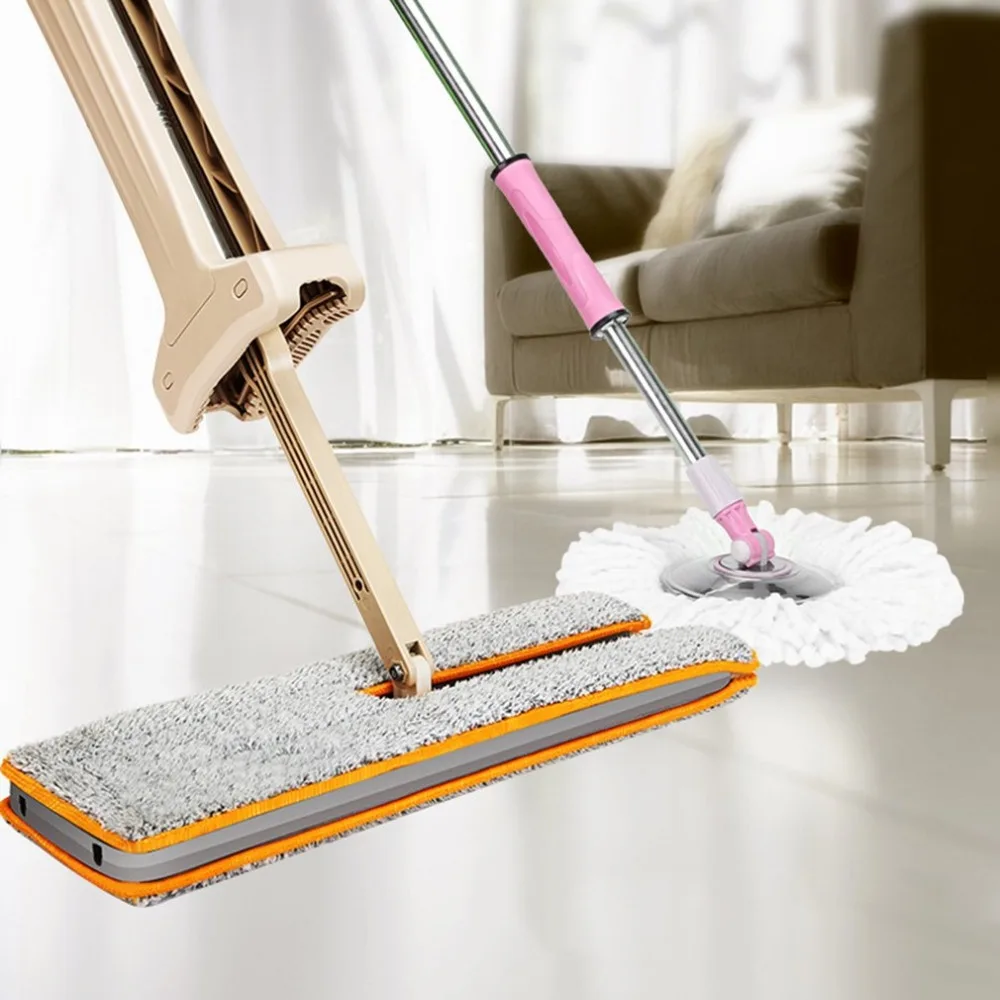 Self Wringing Double Sided Flat Mop Telescopic Comfortable Handle Mop