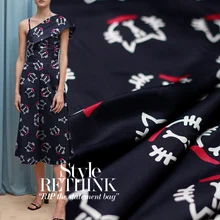 Милая шелковая креповая летняя рубашка с принтом котенка; платье ручной работы; Заказная ткань