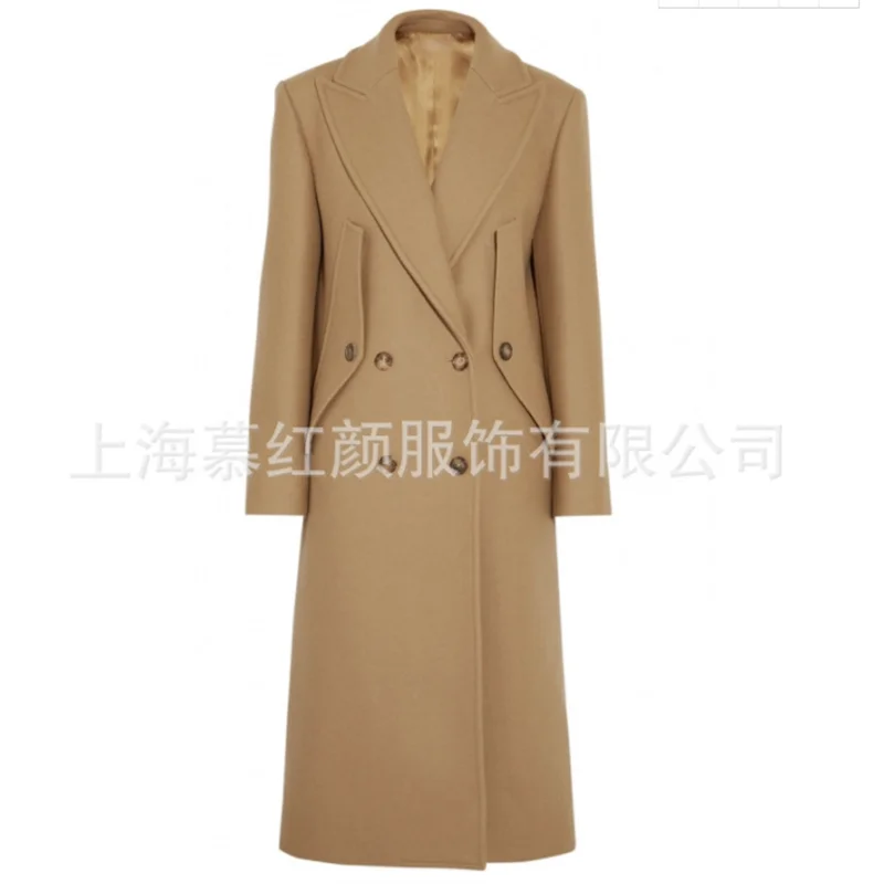 Большие размеры Зимняя мода OL длинное шерстяное пальто Camel Slim Fit элегантное дизайнерское Женское пальто