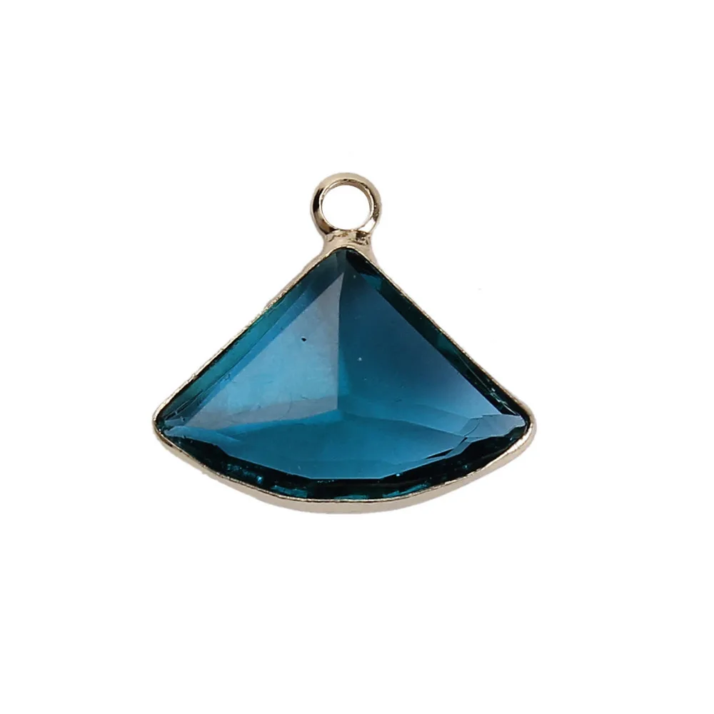 

DoreenBeads DIY Findings Pendant Copper & Glass Charm Fan-shaped Colorful Deep Blue Faceted 19mm( 6/8") x 17mm( 5/8"), 5 PCs