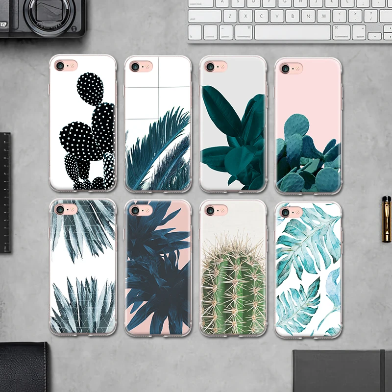 

For IPhone 4 4S 5 5S SE 5C 6 6S 7 8 Plus X XR XS Max Silicone Case Monstera Summer Plants Leaves Cactus Back Cover Coque Fundas