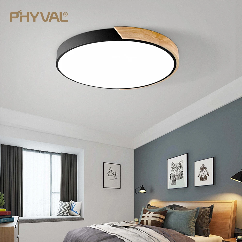  Nordic wooden ceiling lamp Dimmable Led Ceiling Lights Round 30-60 size diameter Ultra-thin 5 cm hi - 33026383111