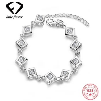 

925 Sterling Silver Color Zircon Diamond Lattice Square Bracelet for Women Fine Jewelry Hand Ornaments European America Style