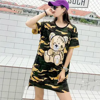 

Women's short-sleeved 2019 new personality camouflage cartoon street fashion short-sleeved large size long t-shirt female summer