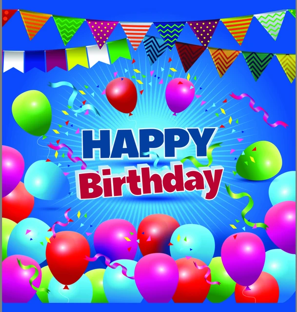 8x8FT Happy Birthday Colorful Balloons Ribbons Flags Pennants Custom ...