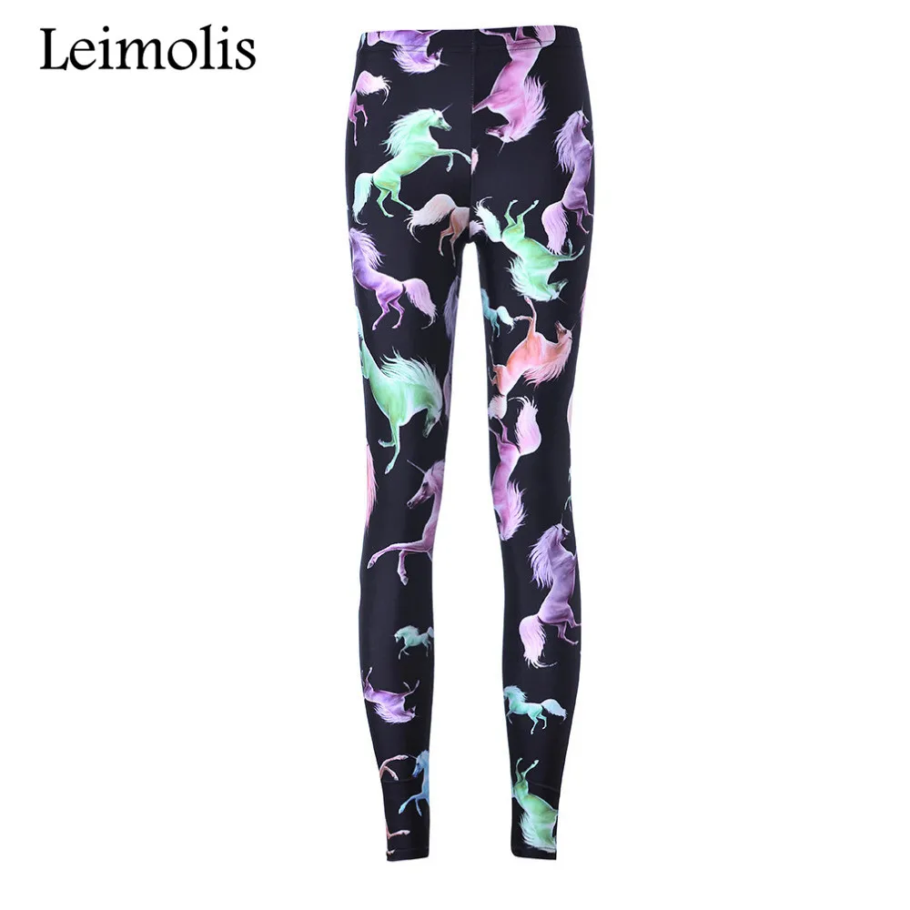 

Leimolis 3D printed fitness push up workout leggings women gothic black Unicorn plus size High Waist punk rock pants