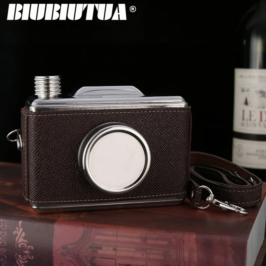 

BIUBIUTUA 11oz Whiskey Flasks Portable Stainless Steel Camera Shape Hip Flask Mini Camera Flask Gift For Man