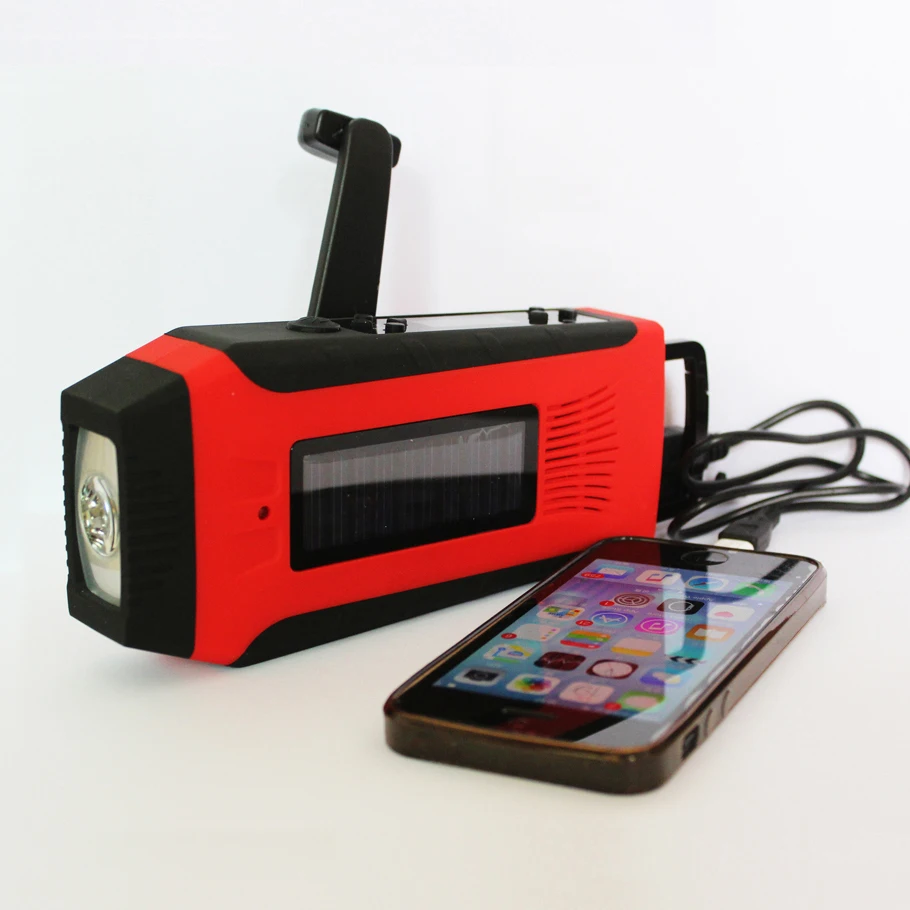 

Protable Solar Radio Hand Crank Generator Radio 2000mAh Emergency Phone Charger With Flashlight