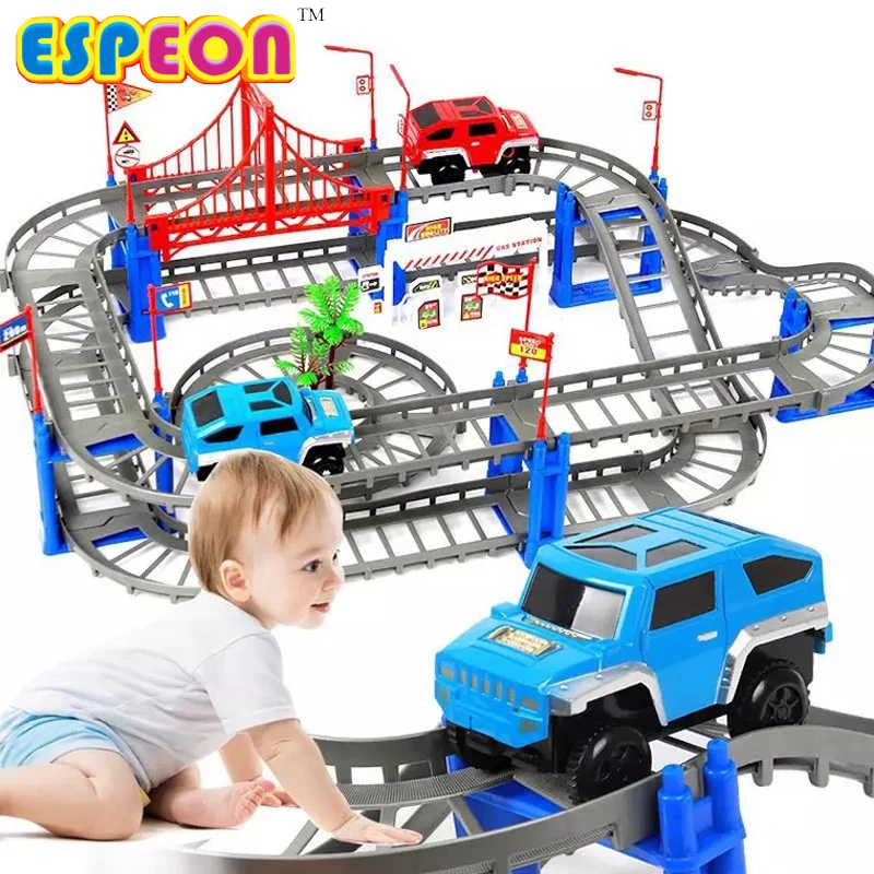 Электрический гоночный вагон детский поезд трек модель игрушки Детский Железнодорожный трек гоночный Дорожный транспорт строительный