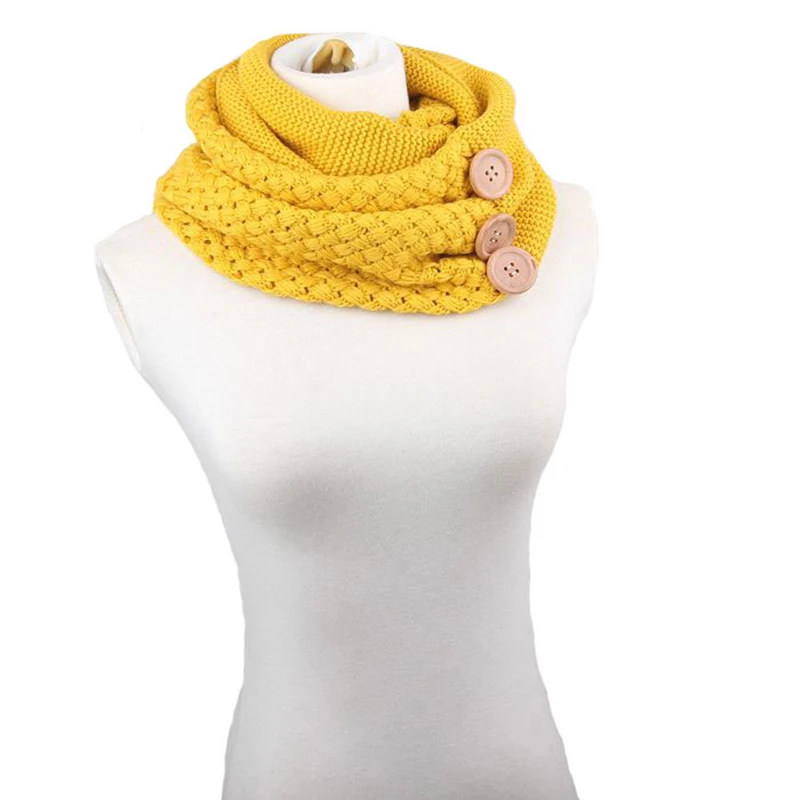 

2019 New Fashion Female Shawls Wool Blend Button Girl Thick Knitted Solid Scarf Scarves Winter Ring Women Trendy Black Yellow