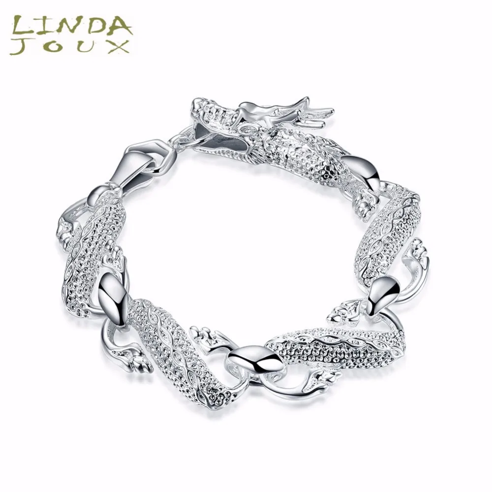 

LINDAJOUX Silver Color Chain Bracelet For Women Big White Dragon Bracelets Charm Fashion Silver Jewelry Female Wholesale H036
