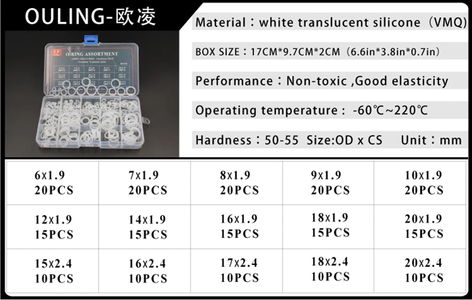 225 шт уплотнительные кольца из резины/силикона уплотнительное кольцо силиконовая шайба резиновый набор колец Ассортимент Набор Колец Коробка кольцо