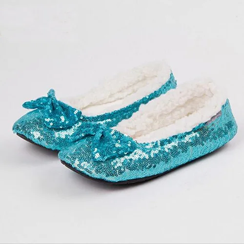 Новые женские тапочки зимние теплые хлопковые женские домашние тапочки с бантом шикарная мягкая женская домашняя обувь Нескользящая женская обувь на плоской подошве с мехом 25 - Цвет: Синий
