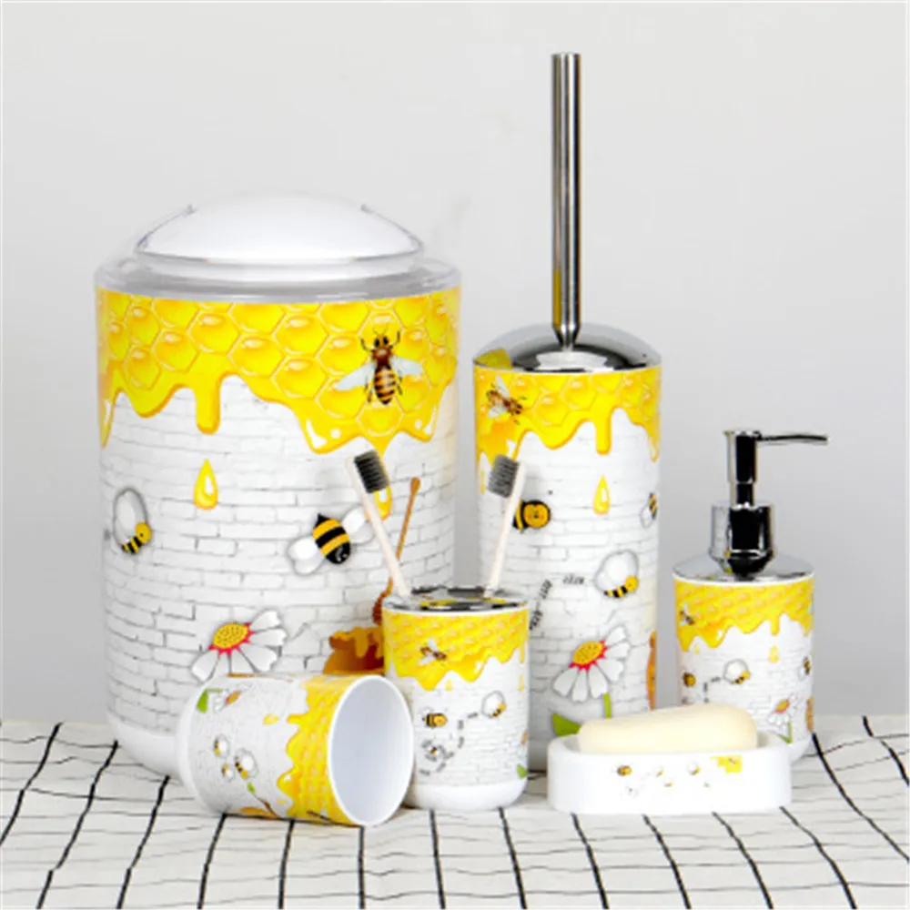 6 шт. роскошный пластиковый набор аксессуаров для ванной Kawaii Bee мытья раковины