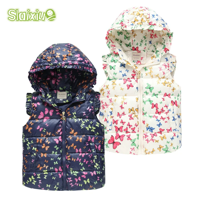 Winter Baby Girl Hooded Vests for Girls Outerwear Coats Graffiti Thick casaco infantil Vest Kids