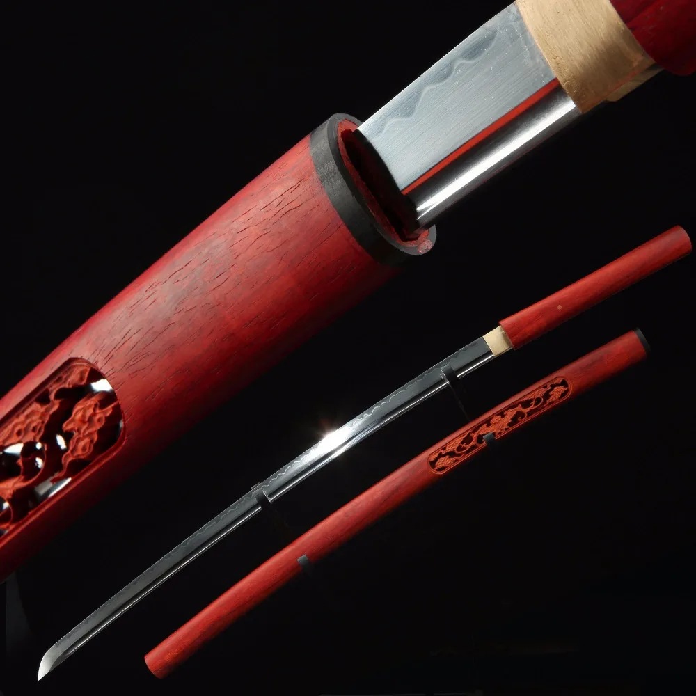 

AUWIY-T10 Hollow Carved Mahogany Burnt Sword Samurai Really Sharp Katana