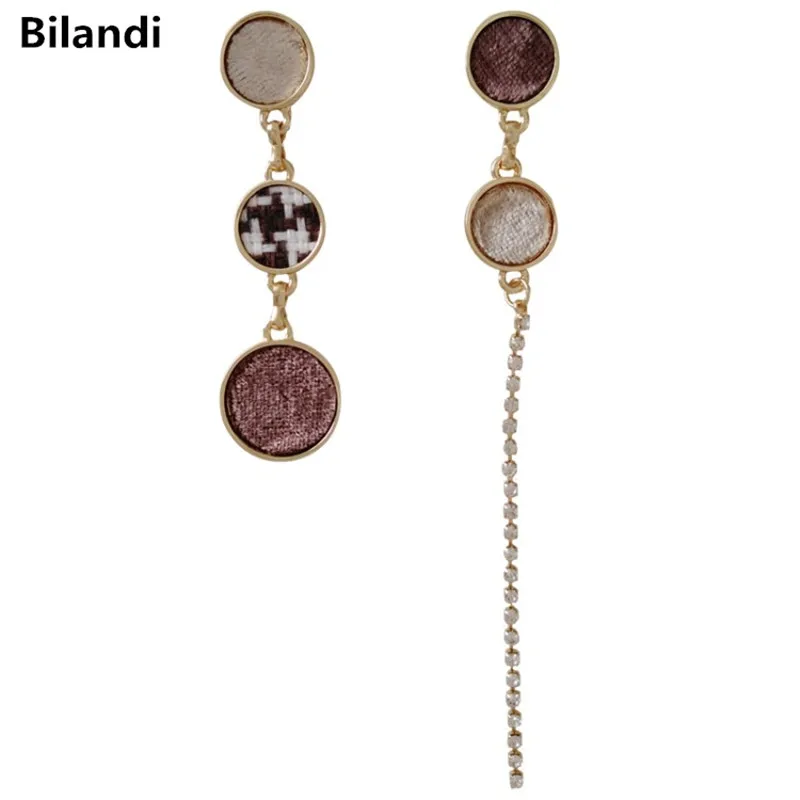 

Asymmetrical Simple Style Round Fabric With Chain Drop Earring For Woman Jewelry